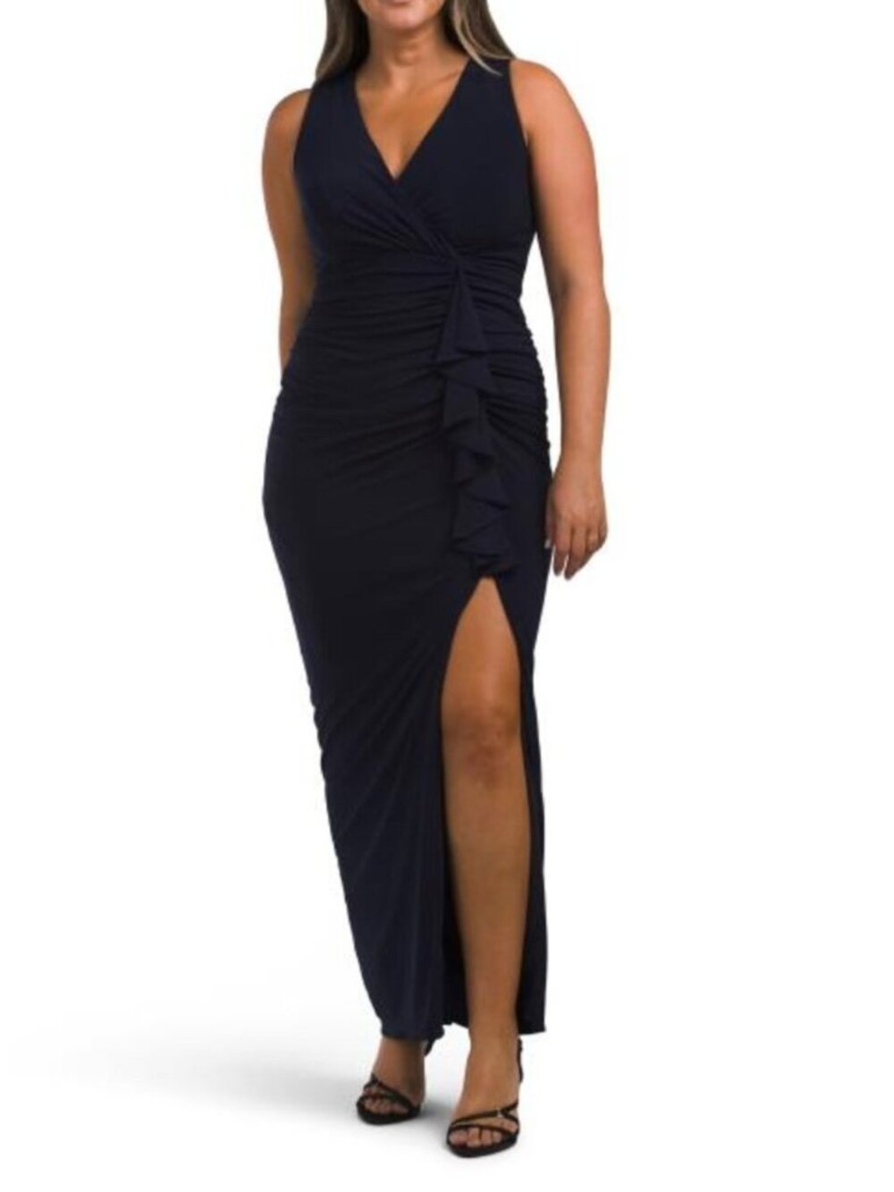 BETSY & ADAM Petite Made In Usa V-neck Knit Ruched Dress